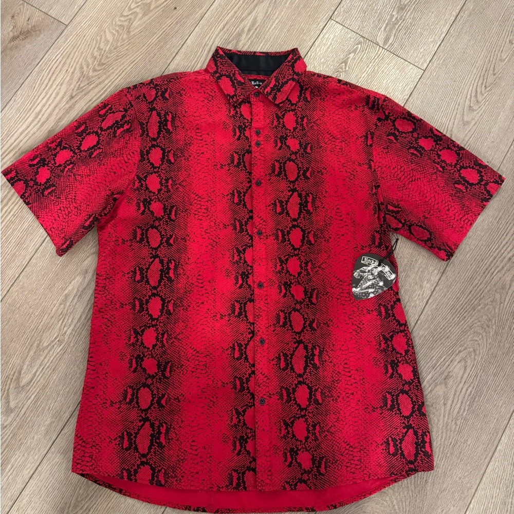Bold Red Snake Print Men's Casual Shirt